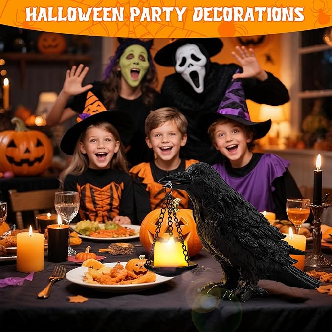 Gothic Home Decor Fake Crow Light Holder Halloween Decorations Indoor Raven Lamp Tealight Candle Holder Resin Statue Black