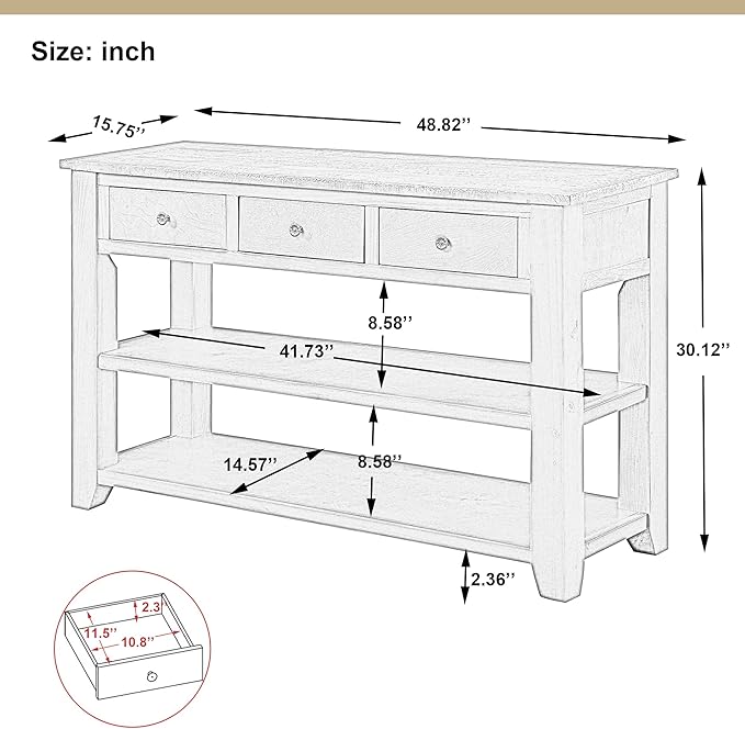 Farmhouse Wood Entry Console Table 48-Inch Modern Sofa Entryway Table with Drawers and Storage Shelves for Entrance Living Room (Blue)