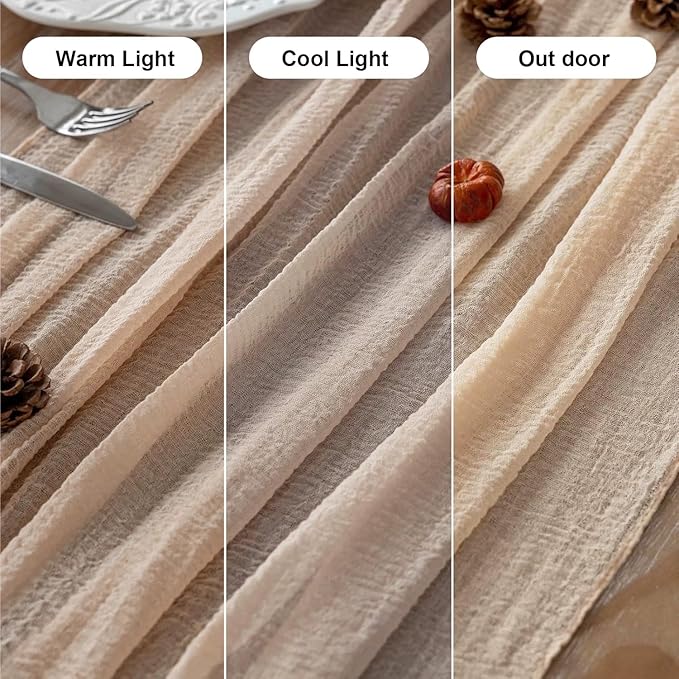 Deep Beige Cheesecloth Table Runner Rustic Boho Gauze 120 Inch 10 FT Cheese Cloth for Wedding Baby Shower Bridal Shower Birthday Engagement Party Long Sheer Home Decorations