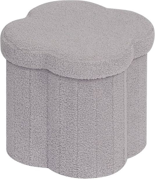 B FSOBEIIALEO Storage Ottoman Cube, Flowers Shaped Ottomans with Storage Foot Stool Footrest, Boucle Ottoman Seat for Dorm Room, Faux Teddy Fur, Grey 15"x15"x15"