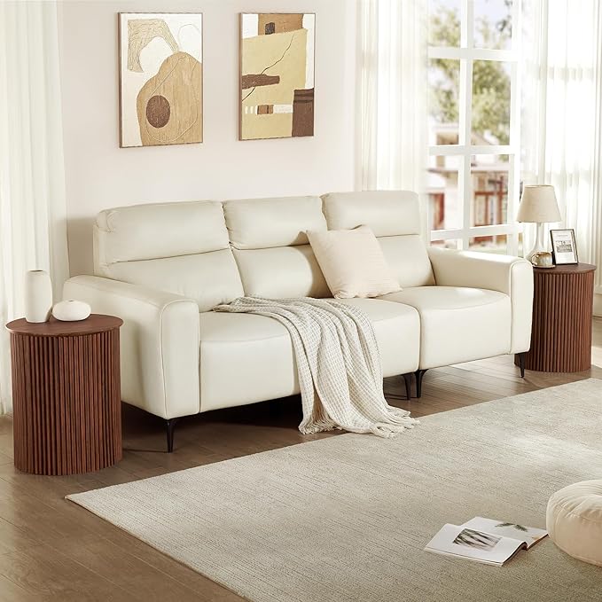 AVZEAR Small Round Side Table Fluted Night Stand Set of 2, 17.7" Mid Century Modern End Table, Circle Bedside Tables Wood Nightstands for Small Spaces, Living Room, Bedroom (Rustic Walnut)