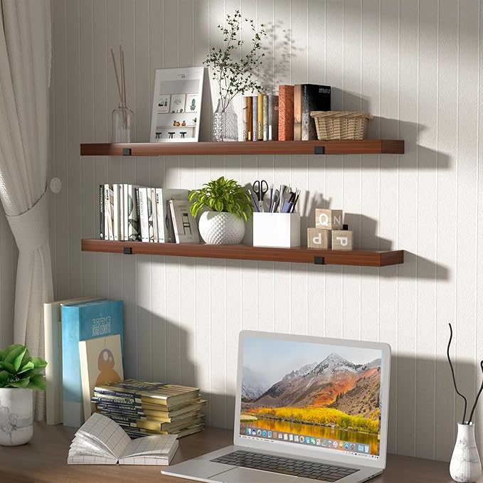 CONSDAN Floating Shelf for Wall Mounted Book Shelf Hanging Shelves Floating Bookshelf for Bedroom, Bathroom, Living Room, Kitchen USA Grown Solid Hardwood, Dark Maple 24x7.5x1.5 in