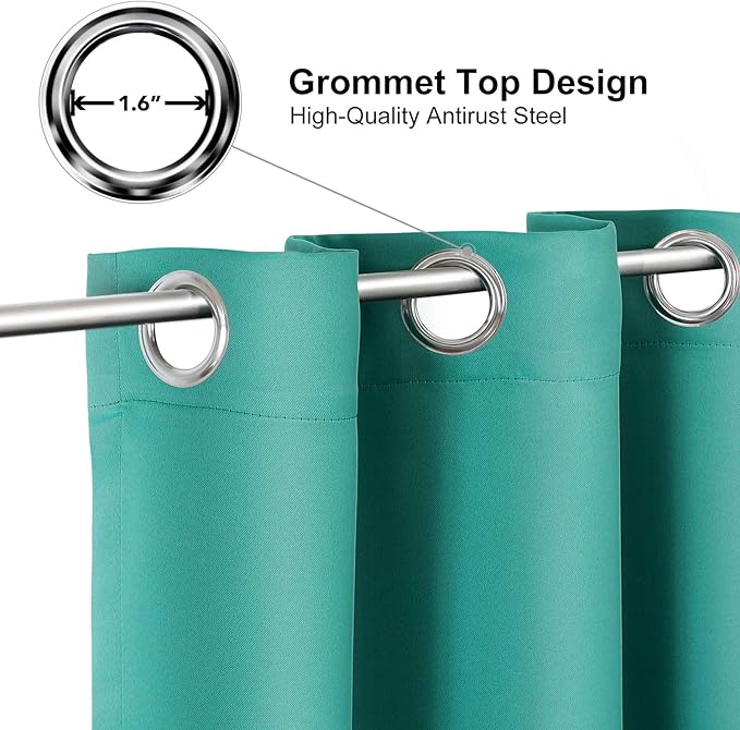 ChrisDowa Room Darkening Curtains 80 Inches Long 2 Panels Set for Living Room, Grommet Thermal Insulated Blackout Curtains for Bedroom (Teal, 52 x 80 Inch)