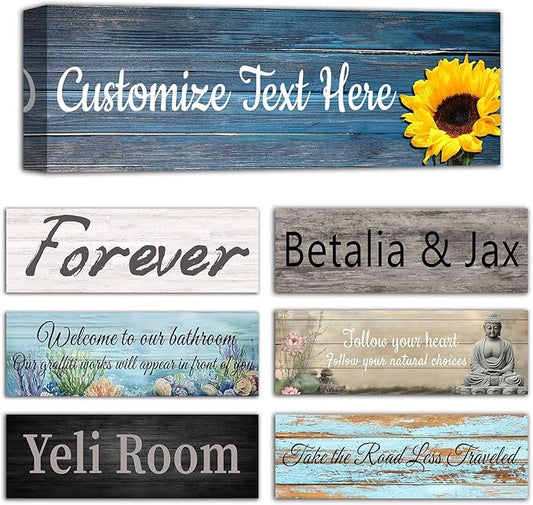 CHAOSETKEN Custom Text Sign Wall Art Personalized Family Quote Wall Decor Family Sign Canvas Prints Customized Wood Text Quote Pictures Rustic Farmhouse Decor Framed (18L x 6W)