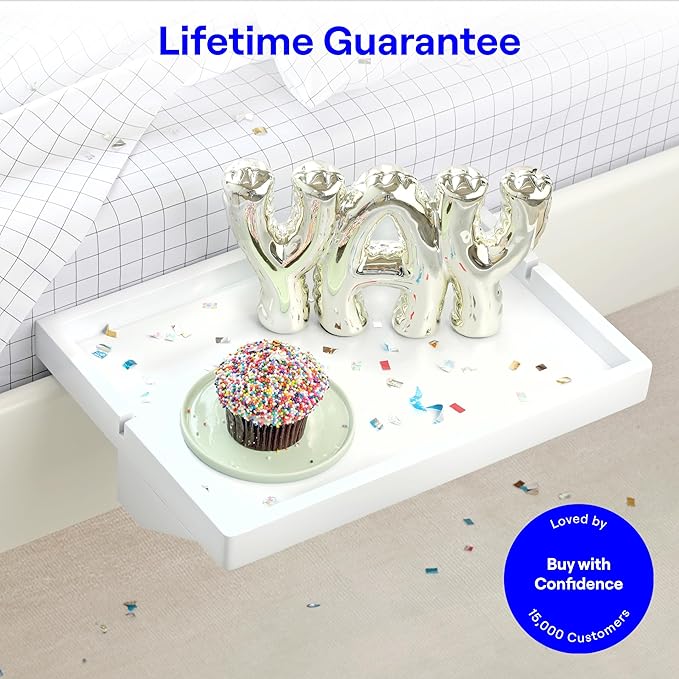 BedShelfie Bedside Shelf for Bunk Bed & Top Bunk, College Dorm Room & Loft Nightstand, Floating Bed Side Table Tray Storage - Plus Grey Wood