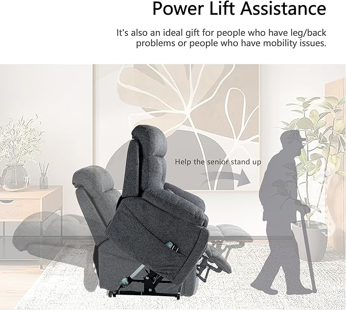 4 OKIN Motor Power Lay Flat Lift Recliner Chair for Elderly Adults Oversized Recliners with Massage Heat, Adjustable Head-Back-Lumbar-Leg-Support, Extended Footrest, 2 Cup Holders