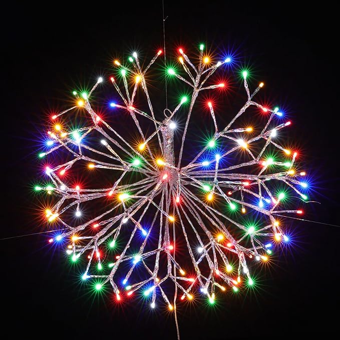 Christmas led Sparkle Ball Hanging Outdoor décorations -Haning Twig Ball,Snowflake Ornament Lights Indoor Outdoor Festive Holiday Décor 24Inch (Mutilcolor)