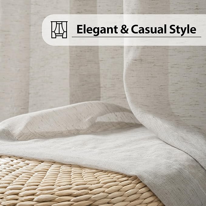 FMFUNCTEX Linen Sheer Curtains for Bedroom, Grey Curtains 84 inches Long for Living Room, Gray Farmhouse French Flax Blend Window Draperies, Rod Pocket 2 Panels Set