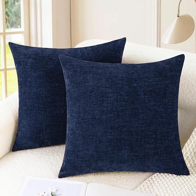 CaliTime Throw Pillow Covers Decorative 26 X 26 Inches Pack of 2 Cozy Chenille Cushion Cases for Couch Sofa Bed Living Room Home Navy Blue