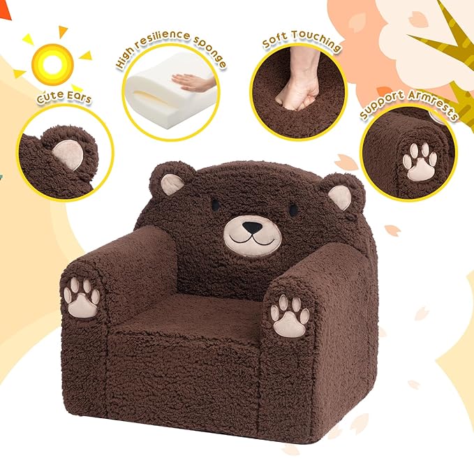 ALIMORDEN Animal Series Kid's Chair, Ultra-Soft Comfy Foam Filled Toddler Sofa Chair, Cute Animal-Shaped Design Toddler Couch, Lightweight Birthday for Baby Boys & Girls (Chocolate Bear)