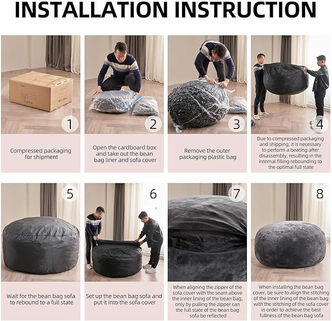 Bean Bag Chair 3Ft, Memory Foam Filled, Large Beanbag Chairs for Adults and Teens, Soft Sofa with Removable Flannel Cover, Round Couch for Living Room Bedroom College Dorm (Blue, 3FT-36×36"×24")