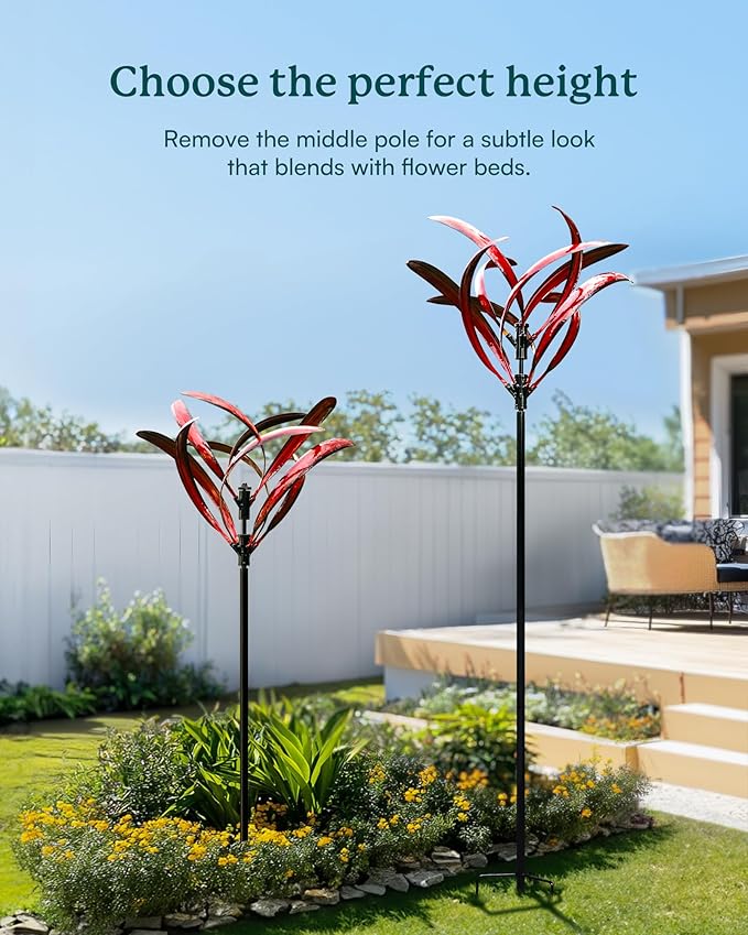 82 inch Wind Spinners Outdoor - Extra Large Metal Wind Sculptures & Spinner with Stake, Big Clearance Windmills for The Yard and Garden, Tall Yard Art Decor-Burgundy Red