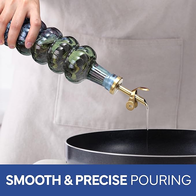 COOK WITH COLOR Glass Olive Oil Bottle Dispenser - 2 Pack- 17oz Oil and Vinegar Cruet - Olive Oil Carafe Decanter for Kitchen