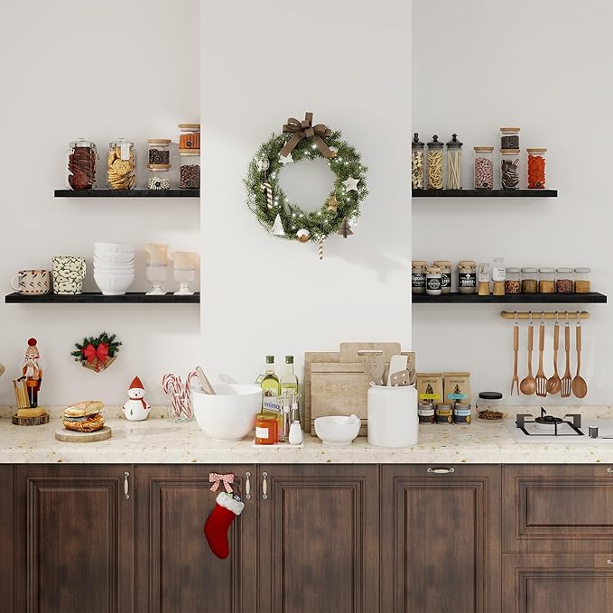 Floating Shelves for Wall, 40 Inch Floating Shelves for Home Decor, Wall Mounted Rustic Wood Shelves, Bathroom, Hanging Deep Shelf for Bedroom, Living Room, Kitchen (Black, Set of 2)