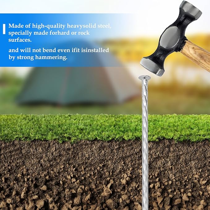 60 PCS 8 Inch Spiral Metal Galvanized Landscape Spikes, Galvanized Non-Rust Metal Garden Stakes, Garden Nails for Artificial Turf, Weed Barrier, Tent, Carpentry and More, by GENHAKON.