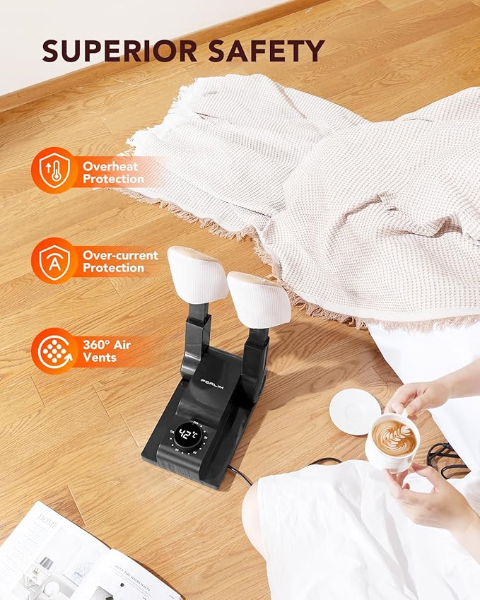 FORLIM [Upgraded Temperature Control] Boot Dryer for Work Boots - Shoe Dryer with 24-Hour Delay Timer, Portable Glove Dryer & Boot Warmer, Automatic Shut-Off Timer, Folding Design, Smart Panel, Black