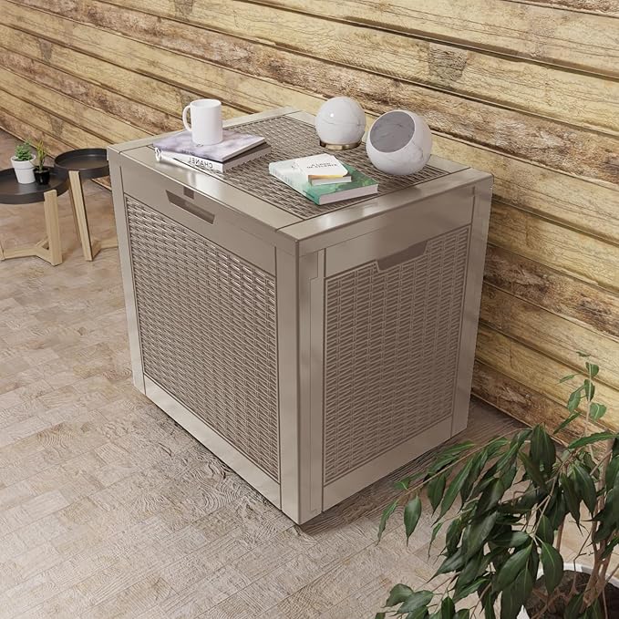 33 Gallon Deck Box Large Outdoor Storage for Patio Furniture,Outdoor Cushions,Garden Tools and Pool Supplies,Waterproof,Resin,Lockable(Grey)