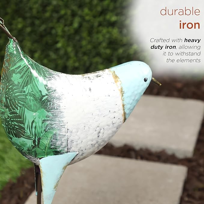 Alpine Corporation MCC702 Head-Down Metal Bird Outdoor Statue, Animal Décor for Patio, Lawn & Garden, 24" H, Blue and White