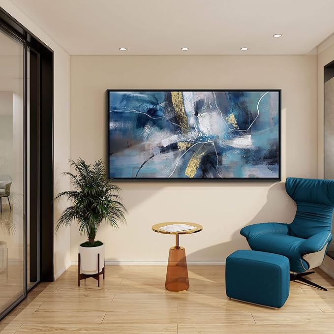 DUNHUANG ART Nordic Luxury Abstract Gold Canvas Wall Art - Modern Graffiti Design for Living Room, Bedroom, Office - Framed, Ready to Hang 24"x48"