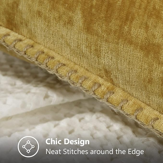 decorUhome Chenille Soft Throw Pillow Covers 22x22 Set of 2, Farmhouse Velvet Neutral Decorative Euro Pillow Covers with Stitched Edge for Couch Sofa Bed Home Decor, Mineral Yellow