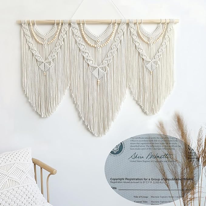 Achart Macrame Wall Hanging Large- Boho Wall Decor- large wall art- Wall Decor Living Room- Macrame Tapestry Boho Decor for Bedroom (Beige-V)