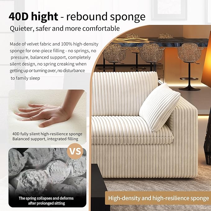 118" 6-Seater Cloud Sofa,Modular Sectional Couch with Ottoman,Modern Deep Seat Upholstered Couches with Plush Corduroy Fabric for Living Room Furniture,Bedroom and Apartment,No Assembly Required,White