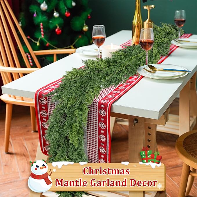9 Ft Real Touch Christmas Garland Indoor with Pine Cone,Thick and Lush，Soft Bendable Mantle Garland Christmas, Lifelike Cedar Garland, Christmas Garland for Mantle,Indoor Christmas Decorations