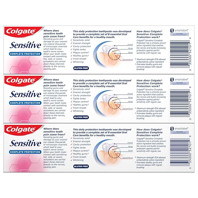 Colgate Sensitive Toothpaste, Complete Protection, Mint - 6 Ounce (Pack of 3)
