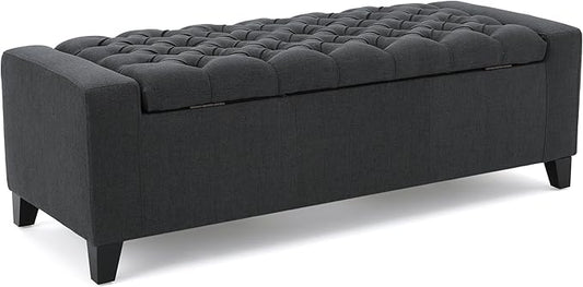 Christopher Knight Home Hikaru Fabric Storage Ottoman, Dark Grey Dimensions: 20.50”D x 51.00”W x 17.00”H