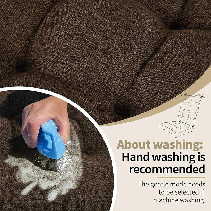 BUYUE Chair Cushion Set for Rocking Chair, Back Pillow & Seat Cushion with Ties, Original Woven Fabric Non-Slip Chair Pads for Elderly Sitting, Chocolate