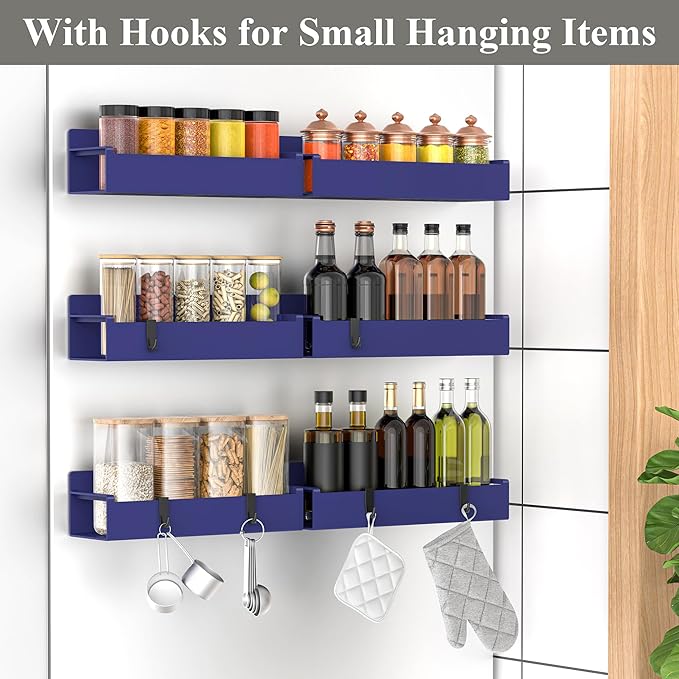 6 Pack Magnetic Spice Rack Organizer for Refrigerator and Oven, Dark Blue Fridge Organizers and Storage for Kitchen