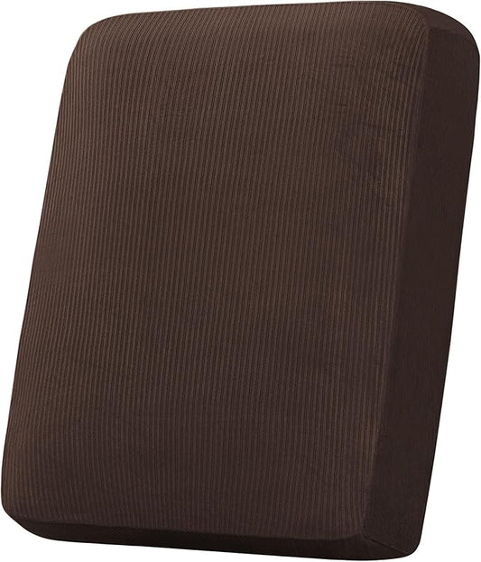 H.VERSAILTEX Velvet Stretch Couch Cushion Cover Plush Cushion Slipcover for Chair Cushion Furniture Protector Seat Cushion Sofa Cover (1 Piece Armchair Cushion Covers, Brown Striped)