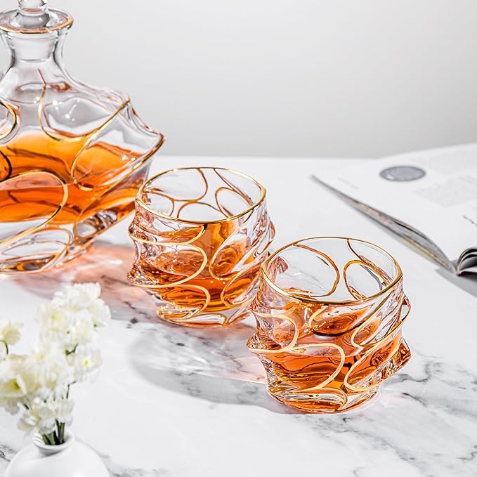 EdensDECOR Whiskey Glasses Gift Set (24k Gold Plated) Luxury Gift For Men, Bourbon, Scotch, Dad, Husbands