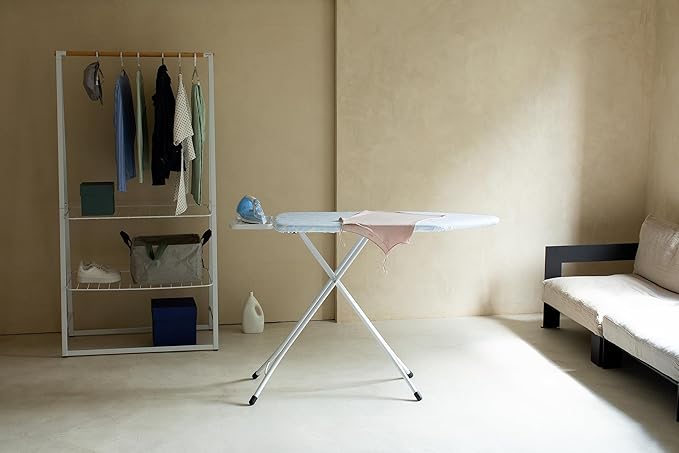 Brabantia Size C Ironing Board (49x18 in) 7 Height Options, Solid Steam Iron Rest Holder (Fresh Breeze) Non-Slip Feet, Anti-Collapse Child Locks