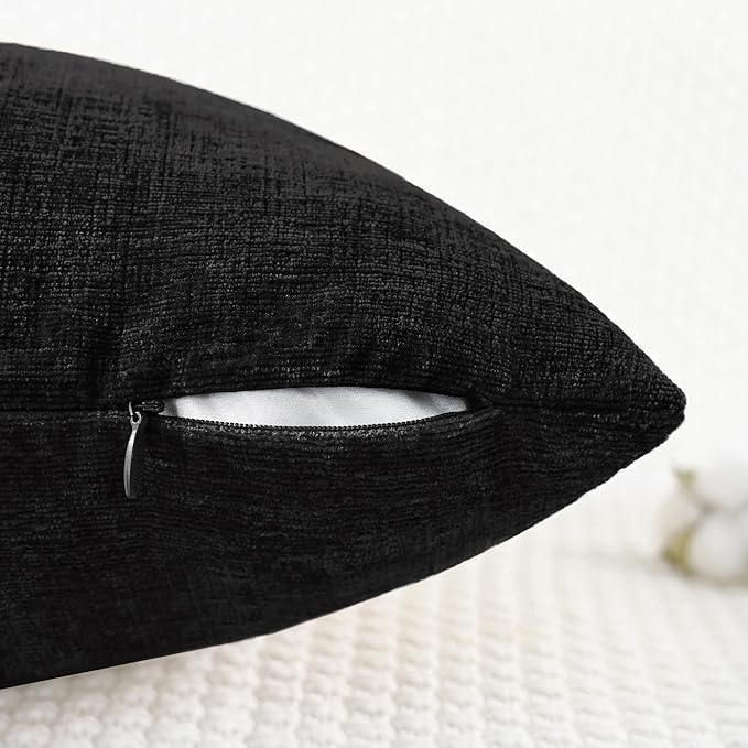 CaliTime Throw Pillow Covers Decorative 16 X 16 Inches Pack of 2 Cozy Chenille Cushion Cases for Couch Sofa Bed Living Room Home Black