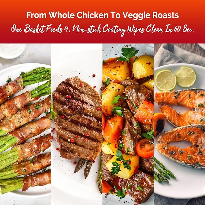 5.8QT Digital Air Fryer with Viewable Window, Adjust Temp & Timer, Air Frying, Reheat, Easy for Frozen Food, Snacks, Dinner, Large Square Basket than Round, Portable for Family & Apartment