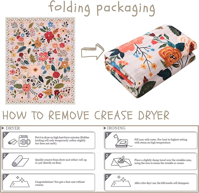 Door Mat Indoor Entrance 2x3 Rug Machine Washable Boho Floral Small Area Rug Non-Slip Low Pile Throw Rugs for Entryway, Kitchen, Front Door Indoor Entrance, Entry, Kids Room (Beige)