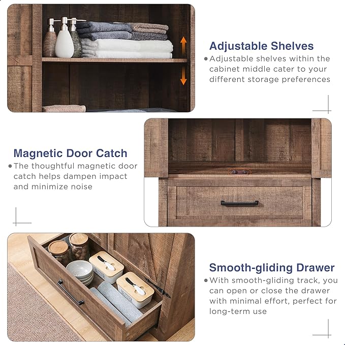 Farmhouse Kitchen Pantry Cabinet - 72" Tall Wood Kitchen Storage Cabinets with Adjustable Shelves & 2 Barn Doors & Drawer, Versatile Storage for Dining Room, Bathroom, Utility Room, Light Brown