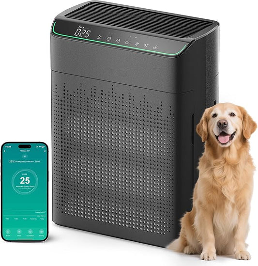 Air Purifiers for Home Large Room Up to 1690 ft² Double-sided Air Inlet Smart WiFi Alexa Compatible PM 2.5 Air Quality Monitor for Smoke and Odor 23dB Quiet 1 Pack+2 Pack HEPA Filters Black