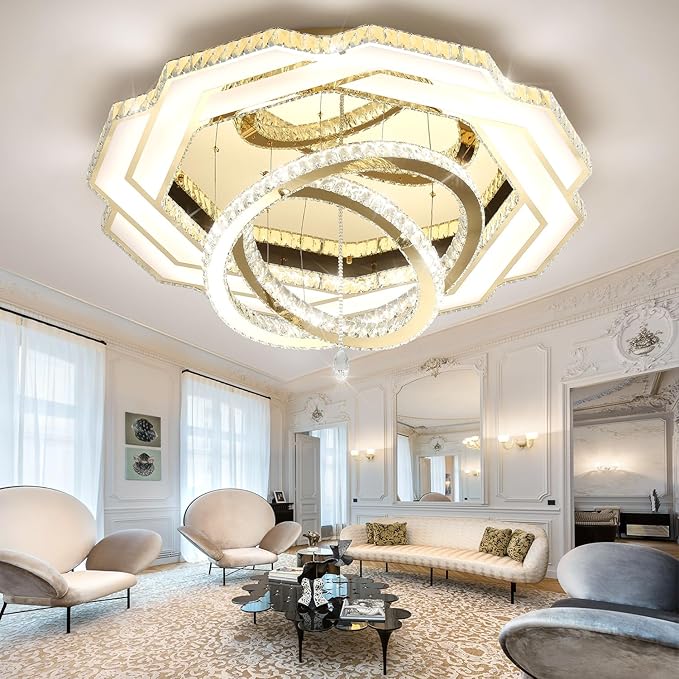 Flashing God Modern Crystal Chandelier,Large Ceiling Chandelier Gold Pendant Lighting Crystal Ceiling Light for Dining Living Room Bedroom
