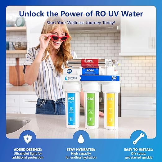Express Water Ultraviolet Reverse Osmosis Water Filtration System – 6 Stage RO UV Water Filter with Faucet and Tank – UV Under Sink Water Filter – 100 GPD