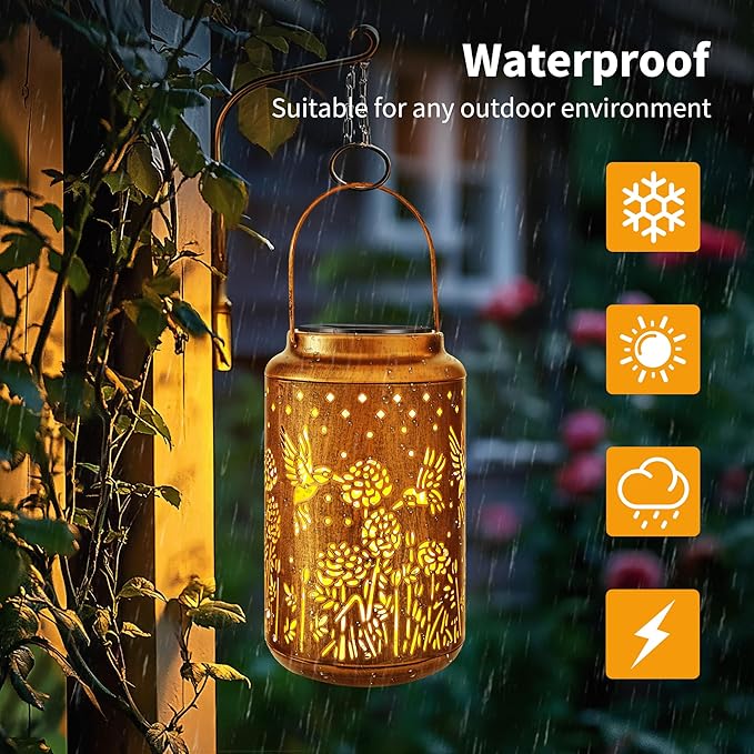 Brizled Hummingbird Solar Lanterns Outdoor, Decorative Mothers Day Gifts for Women Mom Grandma, Waterproof Hanging Solar Lights LED Lanterns for Garden Patio Courtyard Path Tabletop Porch Balcony Decr