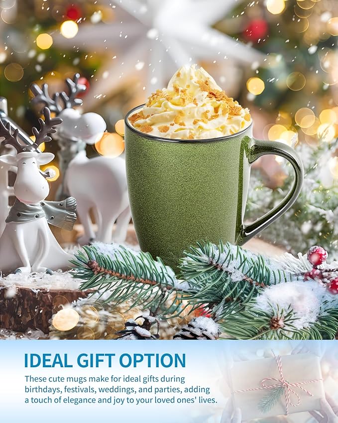 Ceramic Mugs 12oz,Large Ceramic Coffee Cups for Men, Women, Dad, Mom, Modern Coffee Mugs With Handle For Tea,Latte,Cappuccino,Cocoa. (green 4pack)