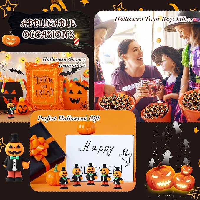 50 Pcs Halloween Mini Figurines Tiny Pumpkin Figures to Hide and Seek Rubber Wizard Miniatures Ornaments Gifts for Halloween Party Favors Table Decorations(Pumpkin)