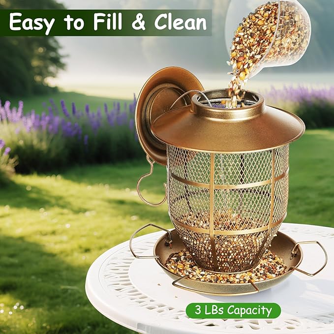 Bird Feeder for Outdoors, Funnel Style Wild Finch Feeders for Outside Hanging Courtyard Bird Watching, Metal Birdfeeder with Lid Fixing Buckle, 3Lbs Capacity