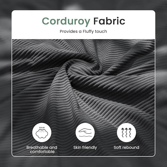 3 Pieces Corduroy Couch Set for Living Room, 7 Seats Cloud Sofa, Deep Seat Floor Couch for Bedroom, Futon Modern Sofa Sectional Bed, Black Corduroy