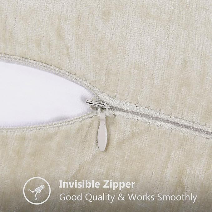 decorUhome Chenille Soft Throw Pillow Covers 26x26 Set of 2, Farmhouse Velvet Neutral Decorative Euro Pillow Covers with Stitched Edge for Couch Sofa Bed Home Decor, Beige