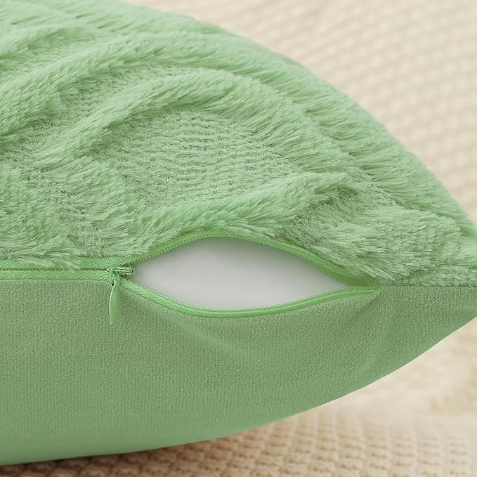 decorUhome Throw Pillow Covers 20x20 Inch Set of 2, Soft Plush Decorative Faux Fur Sage Green Solid Couch Pillow Covers, Accent Farmhouse Neutral Square Euro Pillow Cases for Sofa Bed Living Room