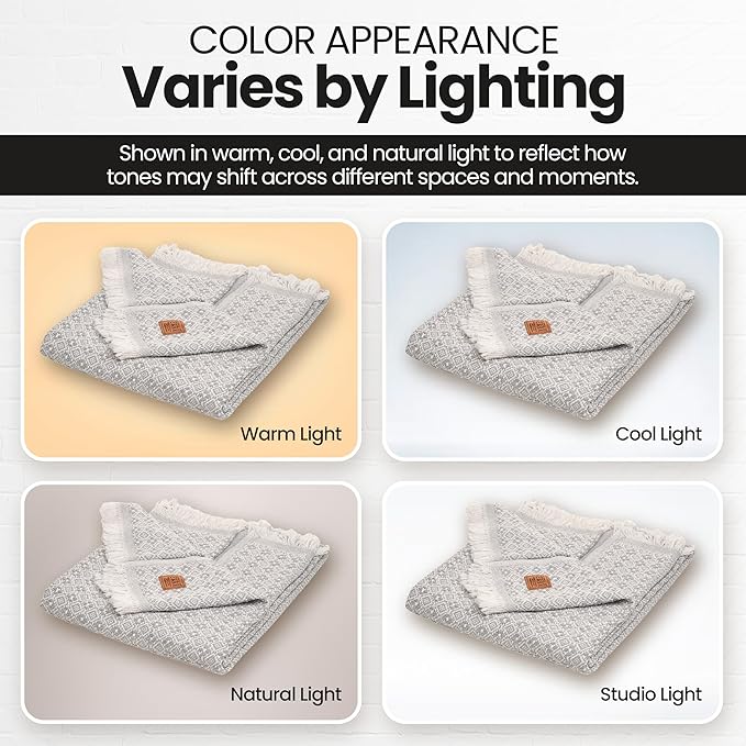 Gold Case Throw Blanket for Couch – 100% Recycled Turkish Cotton Blankets & Throws – Elegant Decorative Throw Blankets for Living Room Sofa – Woven Throws for Couch – Retro Grey – 50x60