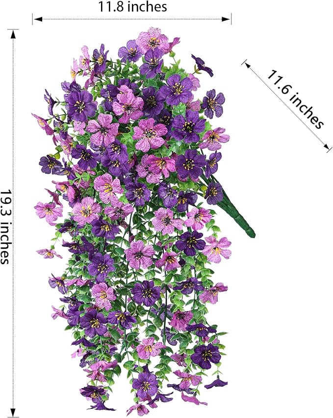 Artificial Faux Hanging Flowers Plants for Spring Outdoor Outside Decoration, 2 PCS Fake Silk Daisy with Eucalyptus UV Resistant Realistic Trailing Vines for Balcony Patio Porch (Darkpurple+Purple)